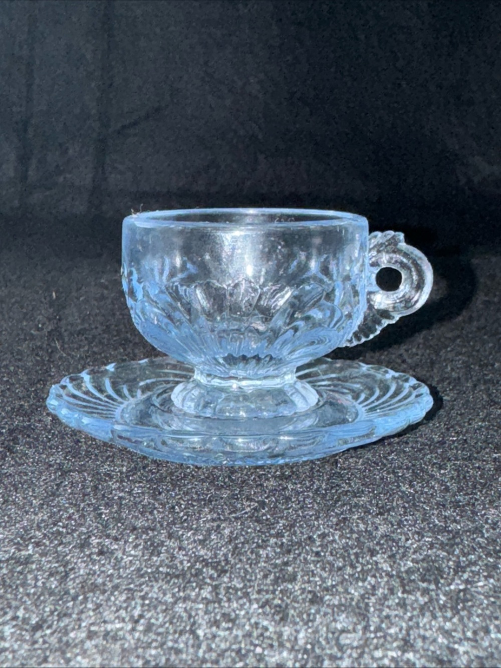 Cambridge Caprice Blue Cup & Saucer Set Depression Glass Vintage